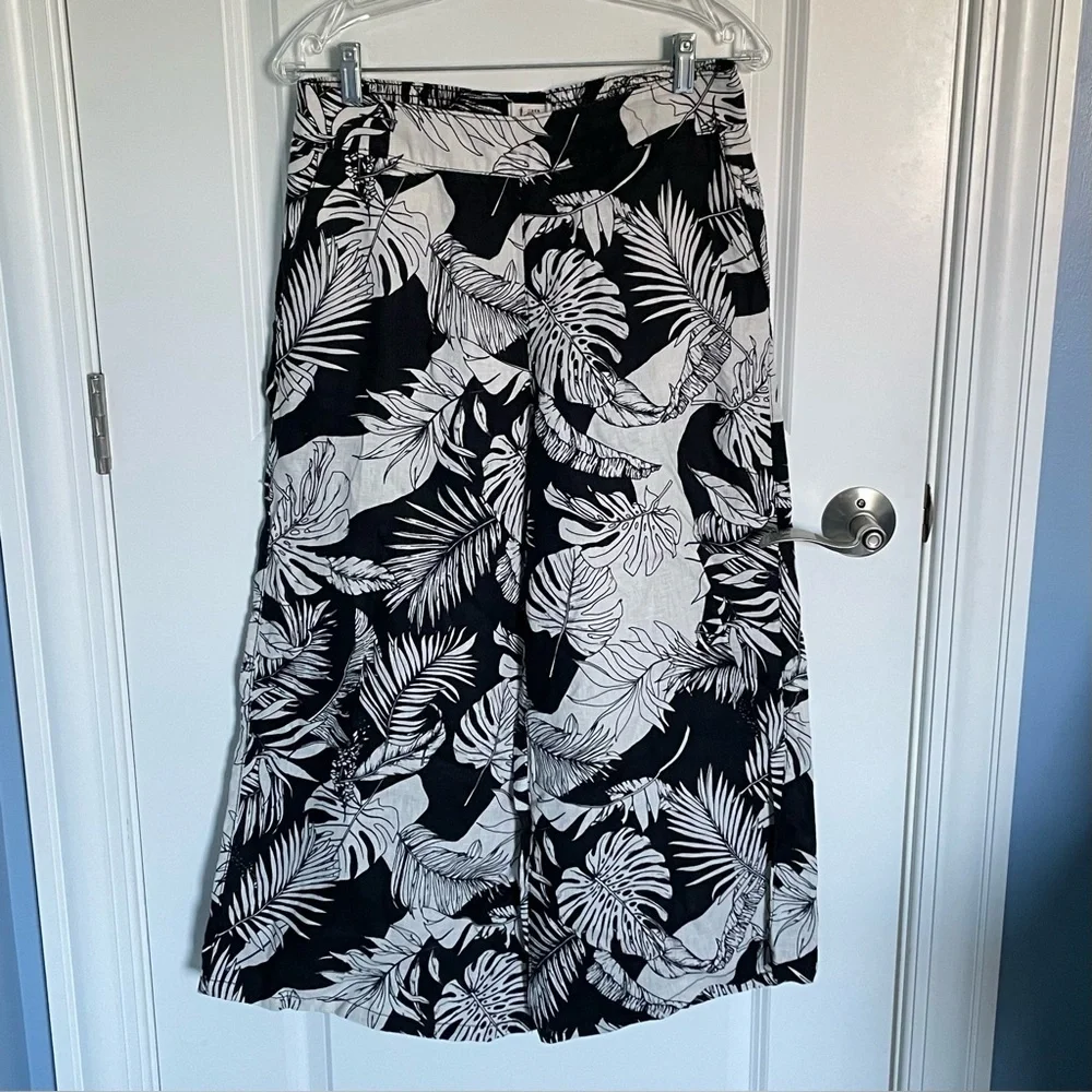 Christian Siriano Linen Tropical Wide Leg Pants black white floral 54287 - Picture 3 of 11
